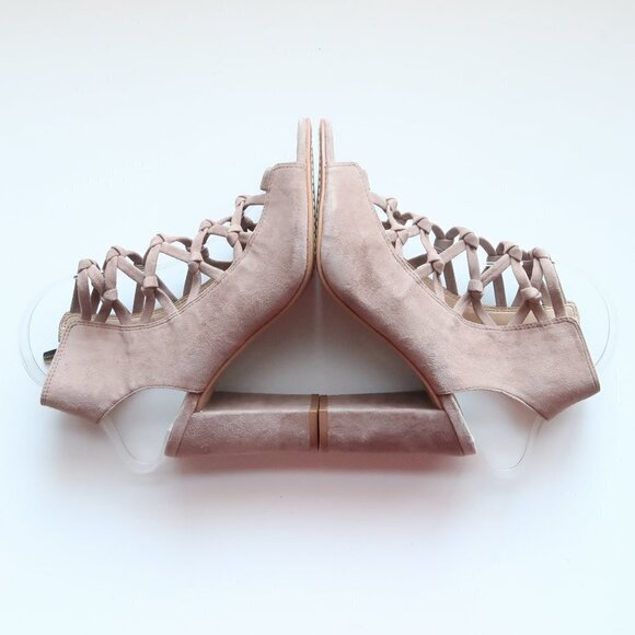 Vince Camuto Beige Suede Leather Peep Toe Slingback Bootie Shoes / Ankle Boots - Picture 9 of 16